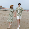 情侣装夏装连衣裙一字领气质海边度假超仙显瘦沙滩裙旅拍短袖衬衣