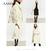 Amii品牌翻领羽绒服女时尚洋气2023翻领加厚宽松长款冬天外套