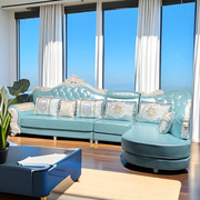 欧式沙发科技布艺沙发组合客厅大户型，皮配布沙发(布，沙发)家具简欧皮布沙发