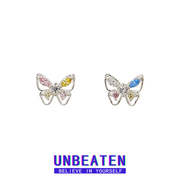 UNBEATEN蝴蝶锆石S925纯银耳钉女甜美可爱耳环高级感小巧精致耳饰