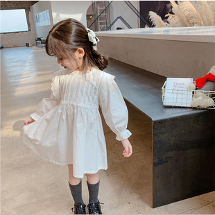 女童白色连衣裙2023春装长袖中小童小清新森系洋气衬衫公主裙