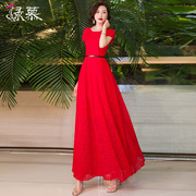 时尚红色气质高级感长款连衣裙2023女夏显瘦短袖超长裙到脚踝