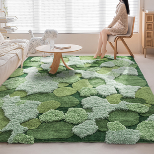 森林苔藓地毯客厅茶几毯卧室，床边ins风，春日绿色轻奢高级毛绒地垫