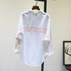 拼接粉色条纹蝙蝠袖棉衬衫女韩版夏季时尚设计感中长款白衬衣上衣