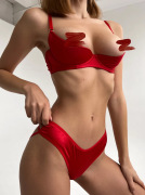 Sexy lingerie suit丝光镂空短裤红色性感内衣套装Underwear suit