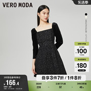 Vero Moda奥莱连衣裙子春秋甜美方领七分袖拼接裙百搭女