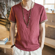 唐装男短袖男夏季薄款青年中国风复古盘扣半截袖T恤中式古风男装