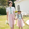 女童夏季母女装假两件套连衣裙亲子装N2复古中国风汉服粉色礼服裙