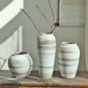 复古粗陶罐子日式禅意花瓶，手工土陶花器家居，客厅装饰中式插花摆件