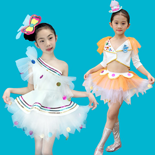 女孩六一儿童节表演服装幼儿园公主蓬蓬白纱裙现代爵士舞蹈演出服