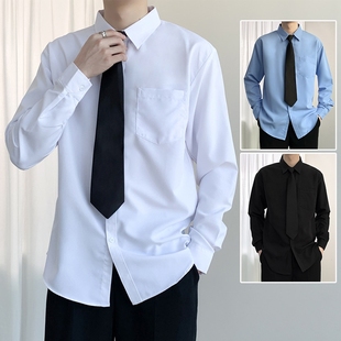 送领带白衬衫男长袖，jk帅气dk制服纯色，衬衣休闲短袖上衣工装抗皱