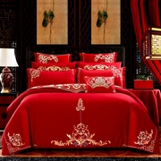 结婚用四件套婚房被套大红色中式婚礼床单欧式婚庆床上用品 1.8米