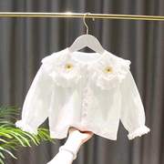 女童2023春装女宝宝婴幼儿小童韩版双层蕾丝花边领衬衫打底衫