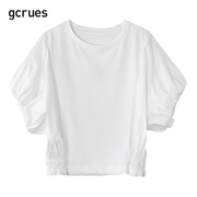 gcrues设计感拼接t恤女短袖，2024夏季蝙蝠，袖oversize上衣韩版