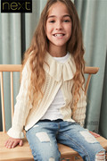 next英国女大童亲子米白色，荷叶边针织开衫褶皱长袖t恤202-635