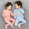 宝宝睡衣套装长袖薄款高弹人棉冰丝一岁小童家居空调服婴儿衣服