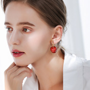 韩国s925银针红色樱桃，耳钉苹果耳环少女，心耳坠个性森系水果耳饰