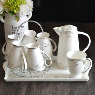 骨瓷水具套装热水壶，陶瓷凉水具送礼盒，茶壶家用杯子水杯套装