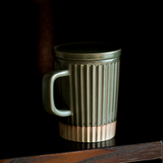 日系复古粗陶马克杯带盖办公室水杯，泡茶杯咖啡杯盖，杯家用陶瓷杯子