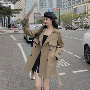秋季中年时尚韩版25至到45岁妈妈女装纯色，双排扣长袖宽松型风衣
