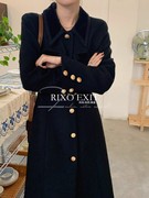 RIXO EXIT法式茶褐高级感双面羊绒呢子连衣裙大衣收腰冬季加厚款