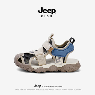 jeep儿童包头凉鞋男童，2024夏季防滑中大童，宝宝男孩夏款沙滩鞋