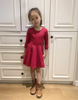 3-8岁女童红色收腰大裙摆，纯棉薄款长袖连衣裙