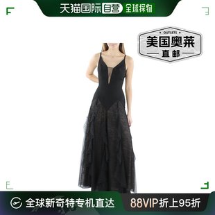 bcbgmaxazria女士蕾丝边荷叶，边晚礼服-黑色，美国奥莱直发