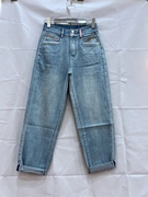 Jeans夏季 HTZ红提子16279牛仔裤女浅蓝色半松紧显瘦哈伦垮裤