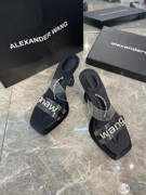 Alexander Wang/亚历山大王 防水台方头水钻高跟鞋女透明带凉鞋