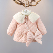 女童冬装加厚棉服上衣时髦童装，女宝宝加绒棉袄周岁婴儿小女孩外套