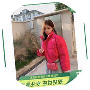短款玫红色羽绒服女冬季2023年韩版立领小个子面包服冬季外套