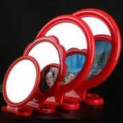 老式镜子塑料，壁挂式圆形化妆镜结婚陪嫁红色，梳妆中式挂镜大号