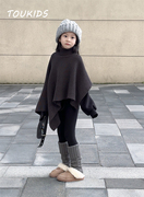 toukids儿童披肩女童斗篷披风，外套针织黑色，秋冬外出防风防寒加厚