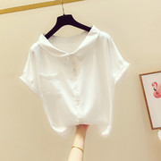 雪纺衫女2022年夏季衬衫，设计感小众韩版宽松洋气，白色短袖上衣