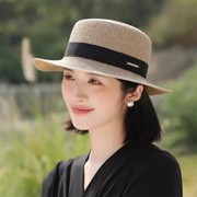 法式草帽平顶女夏季2024度假三亚海边沙滩拍照防晒遮阳礼帽子