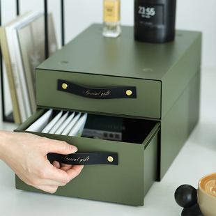 墨绿色堆叠抽屉多功能，收纳盒咖啡机增高架，轻奢简约桌面杂物盒