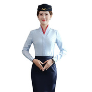 2021酒店前台南航空姐制服职业套装女气质空乘面试衬衣短袖白衬衫