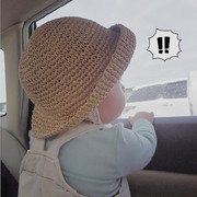 婴儿外出防晒帽儿童草帽小朋友宝宝海边沙滩度假遮阳手工编织帽子