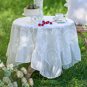 圆桌布法式纳米防水蕾丝绣花餐桌布白色茶几布氛围(布氛围)感野餐布圆台布