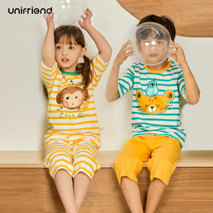 韩国兄妹儿童睡衣套装卡通纯棉，春夏薄款短袖男童女童家居服半袖