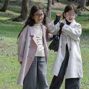 韩国童装儿童双面羊毛高端澳毛羊绒大衣中大童中长款女童毛呢外套