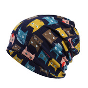 春夏棉质防风套头帽儿童堆堆帽 可爱猫猫图案头巾帽子围脖两用
