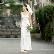 简约旅拍轻婚纱2023春法式森系吊带外景白色，礼服连衣长裙日常可穿