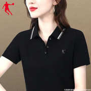 乔丹polo衫女短袖，t恤夏季透气速干半袖女装运动上衣工作服黑