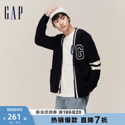 gap男女装春秋款，logo宽松舒适v领针织开衫时尚情侣装毛衣718694