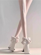 公主风珍珠链，玛丽珍鞋女2024年小个子，粗跟防水台蝴蝶结高跟鞋