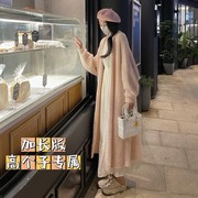 秋冬慵懒温柔风加长毛衣外套，女马海毛长款高个子(高个子)超长开衫针织大衣