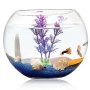 办公室小鱼缸加厚透明玻璃乌龟缸客厅，家用桌面圆形造景小型金鱼缸(金鱼缸)
