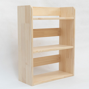 简易木制桌上书架桌面置物架三层，纯实木多层办公室，小型收纳架松木